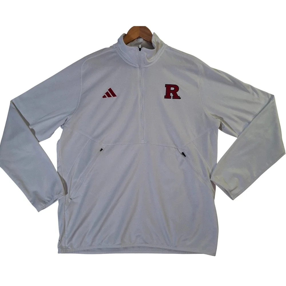 Adidas Rutgers Scarlet Knights Mens Quarter Zip Pullover White Aeroready Jacket